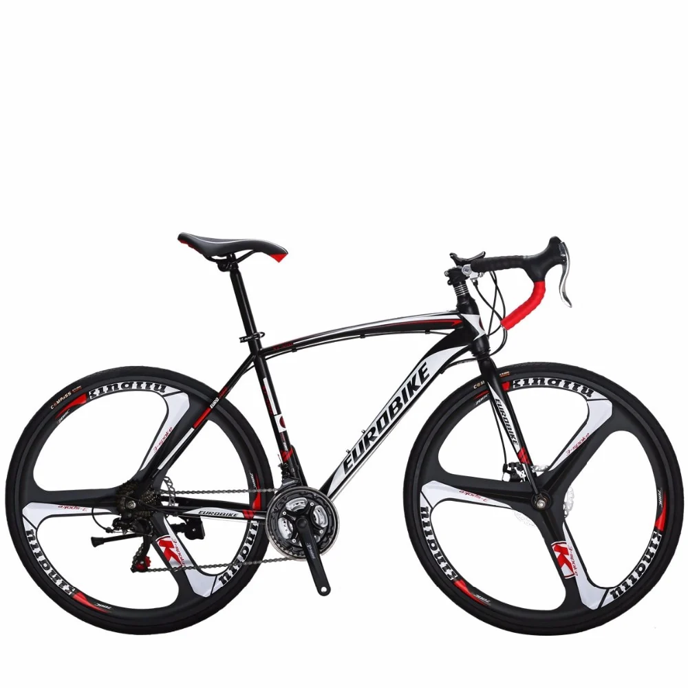 EUROBIKE Road Bike 21 Speed 700C Bicycle Dual Disc Brake Frame Size 49cm 3-Spoke Bike
