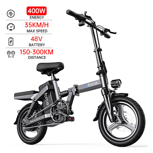 G-force 48V 400W Electric Bicycle 400KM Long Distance Panasonic Battery Waterproof Folding Ebike Adults 35KM/H 14INCH Fat Tire