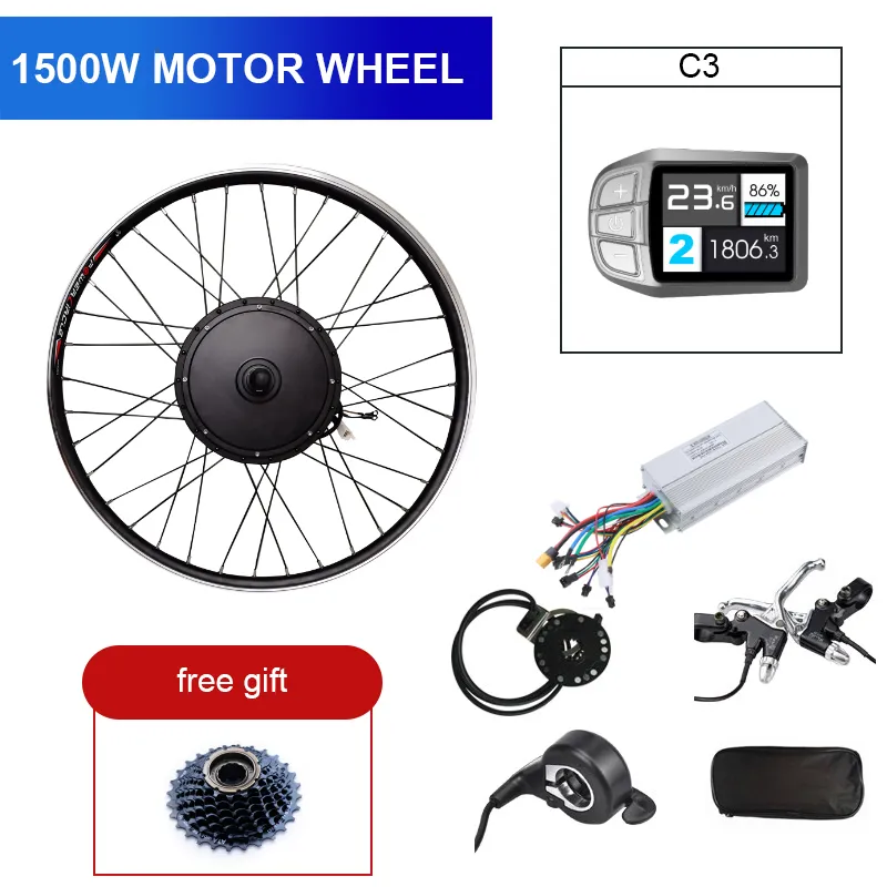 Electric Bike Kit 1500w Motor Wheel 48V E Bike Kit 1500W Wheel Motor Electric Bicycle Conversion Kit for 20-29in Rear Hub Motor