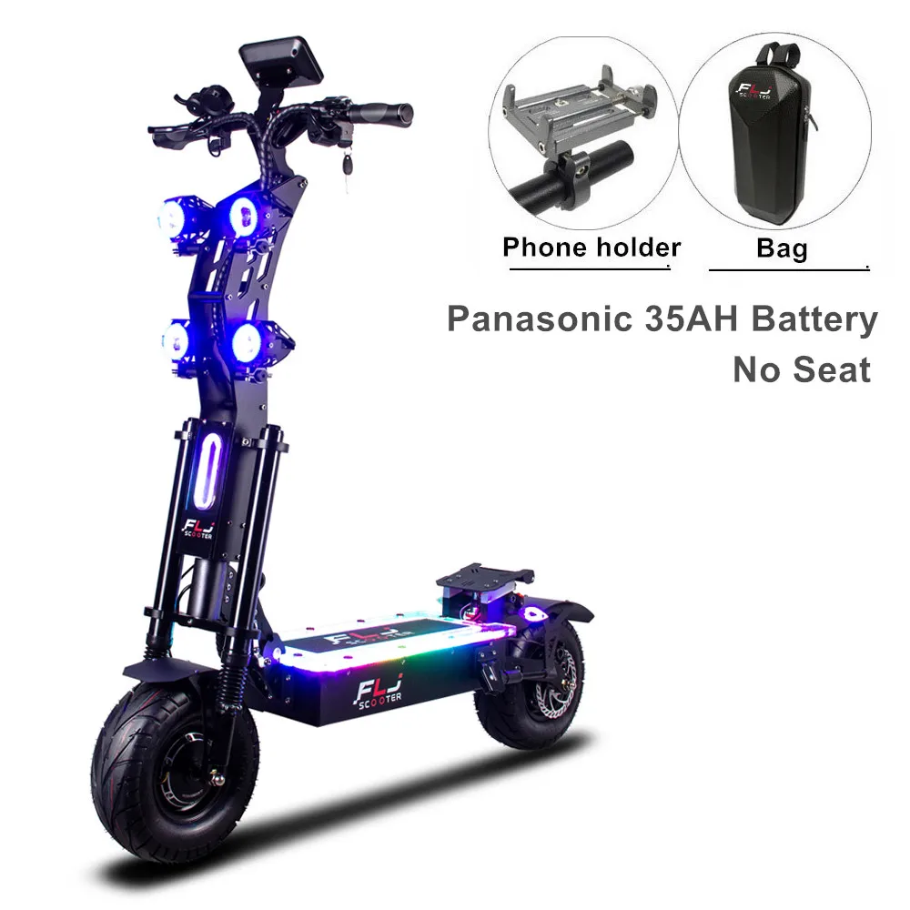 FLJ 72V 8000W 13inch fat wheel E Scooter with 90-130kms range 90km/h speed dual motor big wheel e bike led Electric Scooter