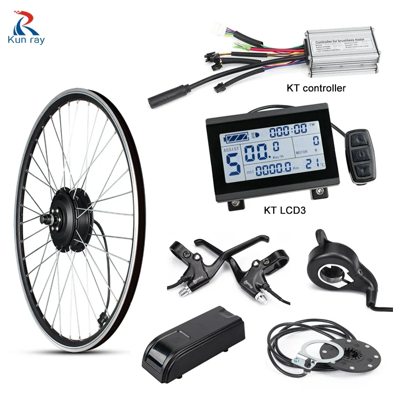 Kunray Ebike Conversion Kit 36V 350W 500W 48V 16-29 inch 700C Rear Wheel Gear Motor Electric Bicycle Brushless Hub Motor