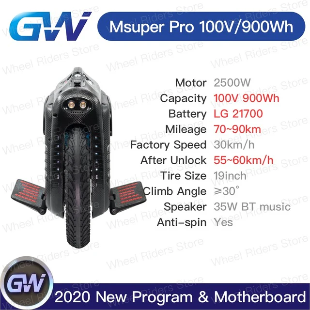 Gotway Msuper Pro 100V 1800wh 19inch Electric unicycle self-balancing scooter 2500W motor 21700 battery Lift up switch monowheel