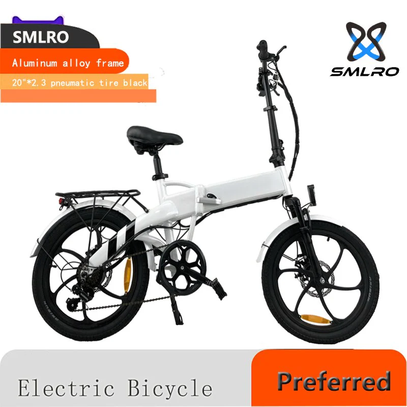 Foldable Electric Bicycle: SMLRO z20 Alloy Aluminum E-Bike with Shimano 6-Speed Gear System and 20-inch Pneumatic Tire for City Commuting