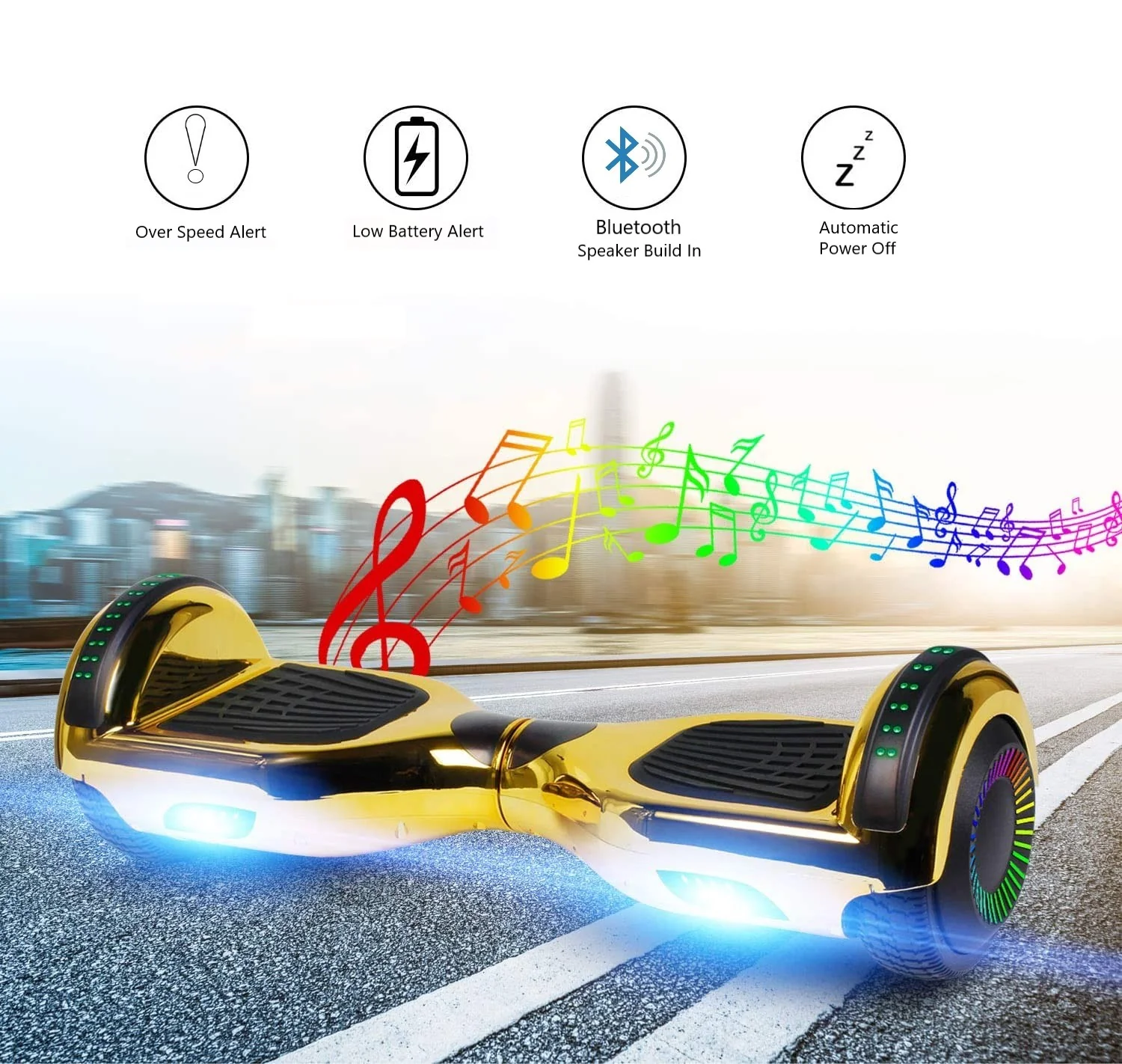 GlareWheel M3 Hoverboard LED Light Bluetooth Chrome Gold