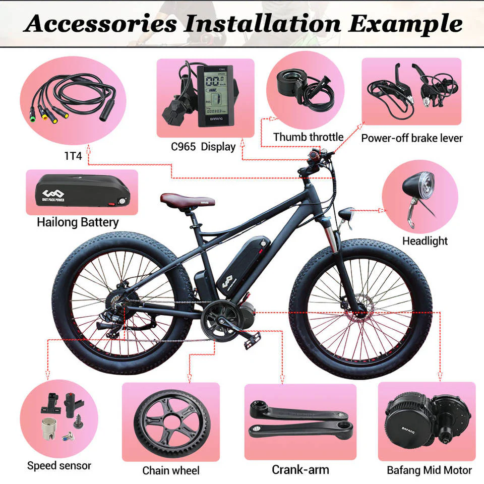 Bafang 1000W BBSHD Mid-Drive Electric Bike Conversion Kit - Upgrade Your Electric Bike with Powerful Brushless Motor and Hailong Down Tube Battery Pack