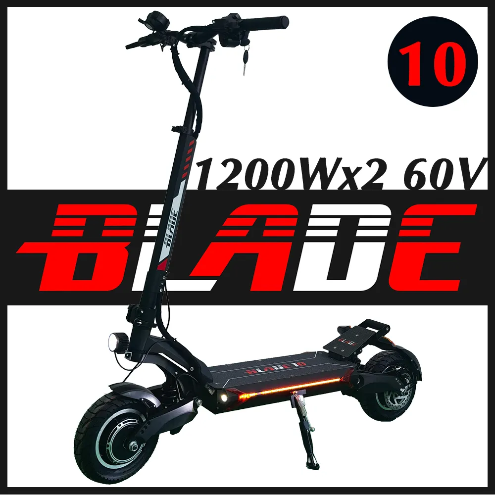 Blade 10 Electric Scooter 60V Dual Motor 2*1200W Top Speed 75km/h 10*3 inch Wide Tire E-scooter Blade10 Skateboard