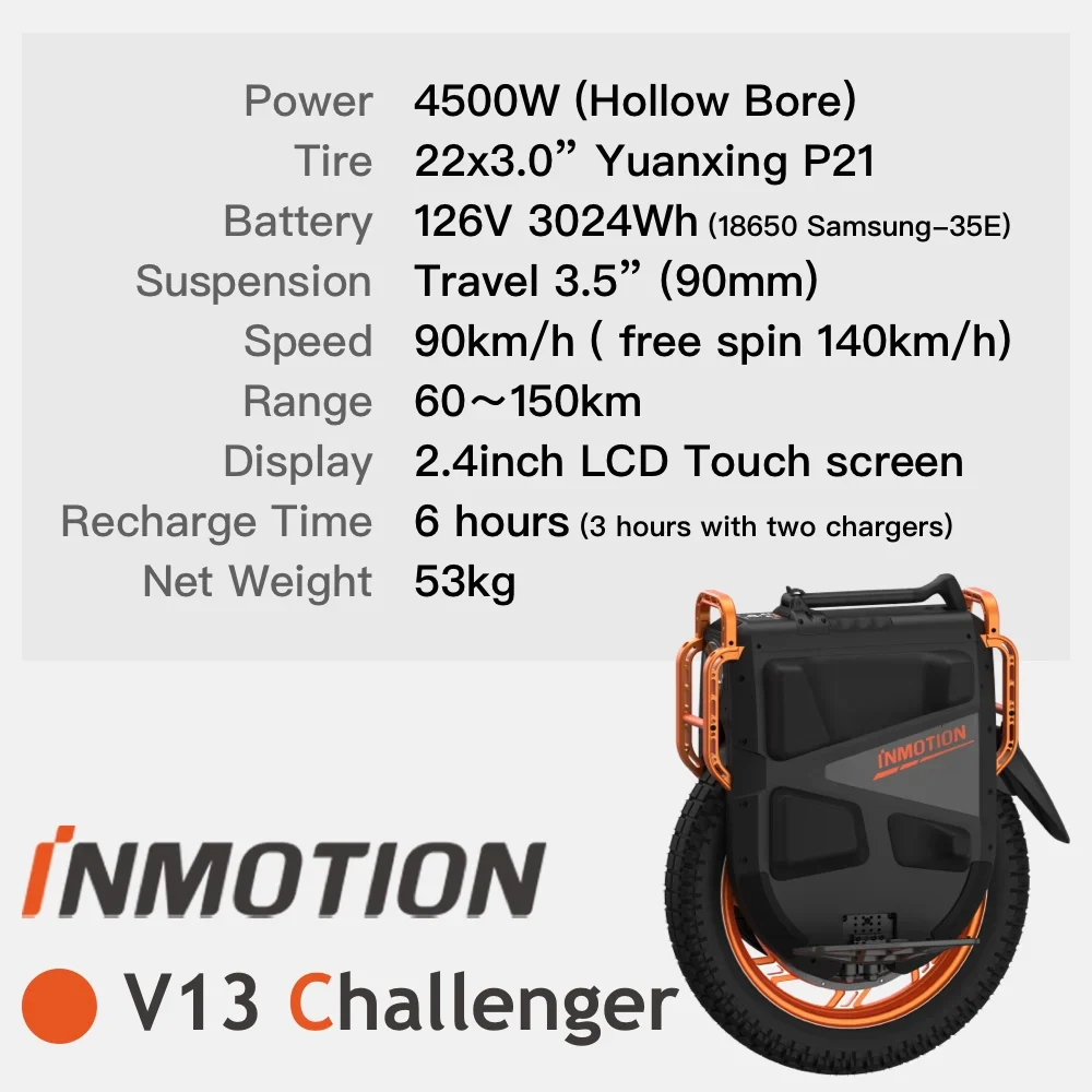 2023 INMOTION V13 Challenger Electric Unicycle 22inch 4500W 126V 3024Wh 90km/h New One Wheel Balance Smart Monocycle