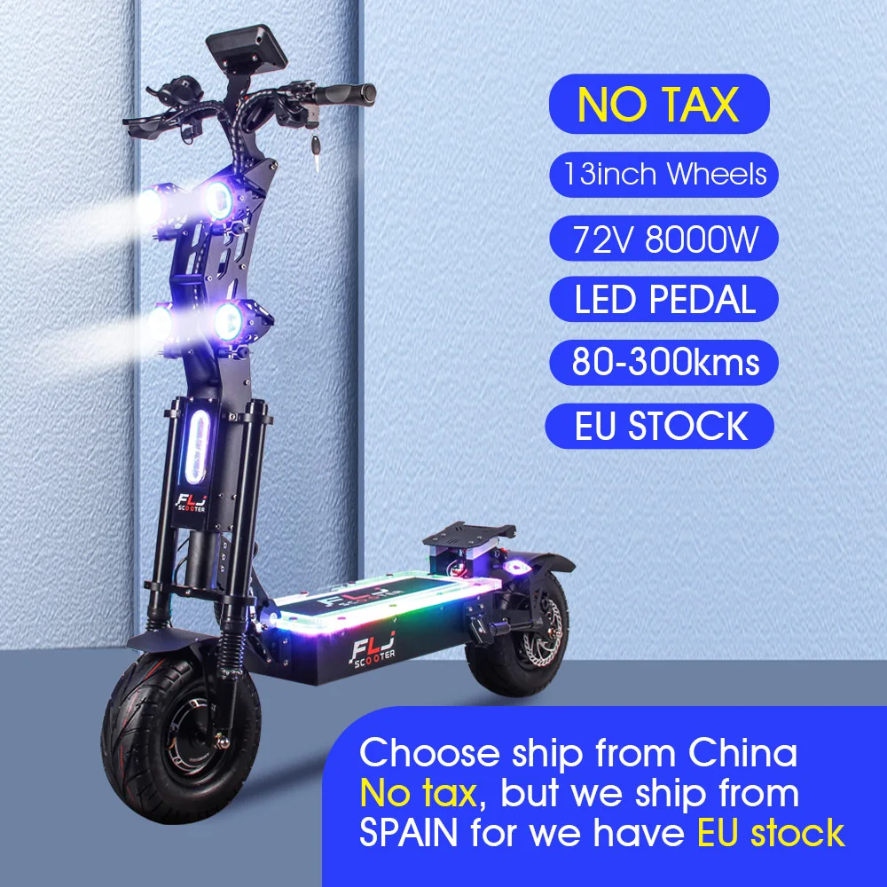 FLJ 72V 8000W 13inch fat wheel E Scooter with 90-130kms range 90km/h speed dual motor big wheel e bike led Electric Scooter