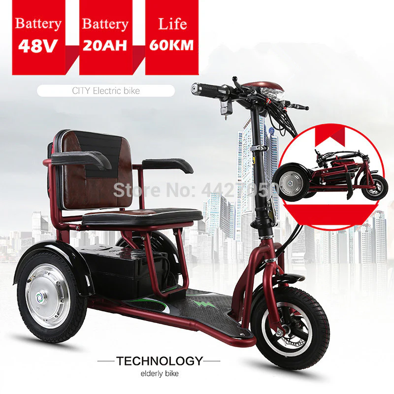 Free shipping   hot sale  lightweight folding three-wheel electric scooter wheelchair  disabled