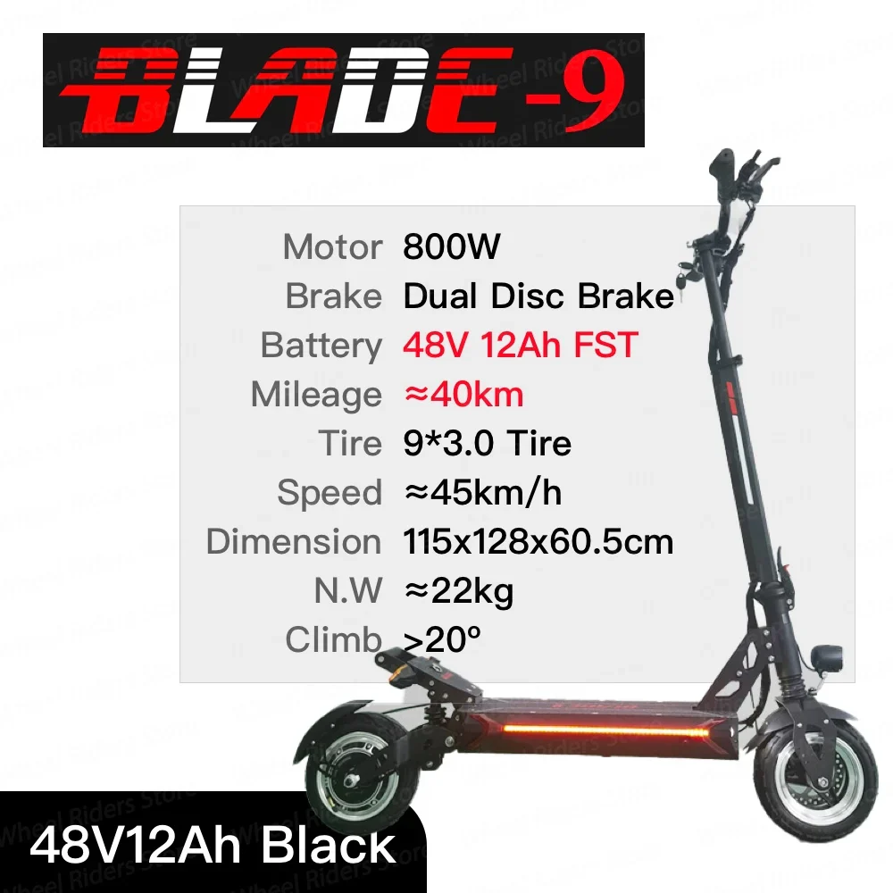 Blade 9 Electric Scooter 48V Single Motor 800W Top Speed 40km/h 9*3 inch Tire E-scooter Blade9 Single Skateboard