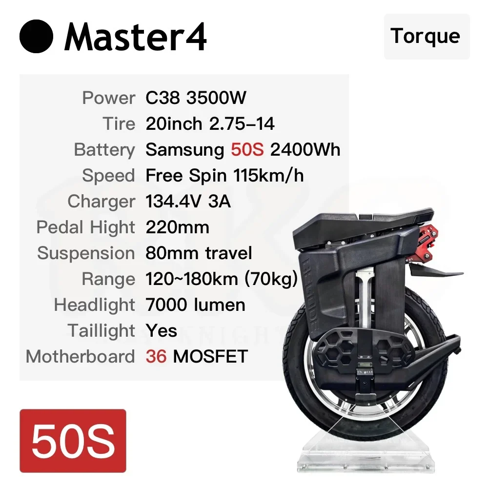 Begode Master4 134.4V 3A Battery 2400wh Motor 3500W 20 inch Tire Upgrade 36 Mosfet Electric Unicycle Master V4 50S Battery