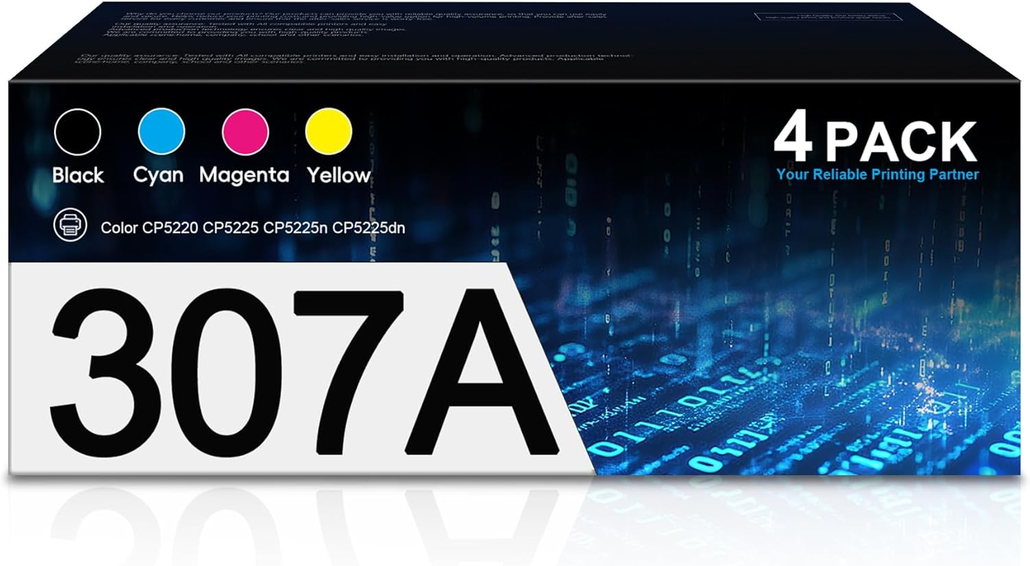 307A Toner Cartridge 4 Pack Replacement for HP 307A CE740A CE741A CE742A CE743A Works with Color Professional CP5225 CP5225n CP5225dn Printer Toner (Black Cyan Magenta Yellow)