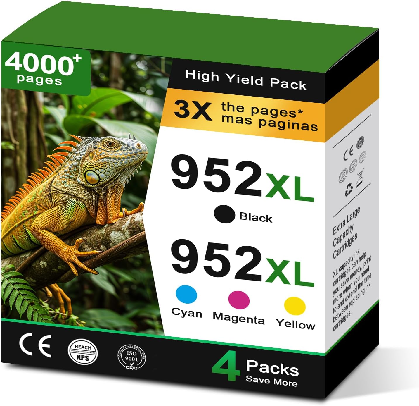 952XL Ink Cartridge Combo Pack Compatible for HP 952 XL HP952 HP952XL Black Color to Officejet Pro 8710 7740 8720 8702 8210 7720 8715 8730 8740 8216 8725 8200 Printer (Bk Cyan Magenta Yellow 4-Pack)