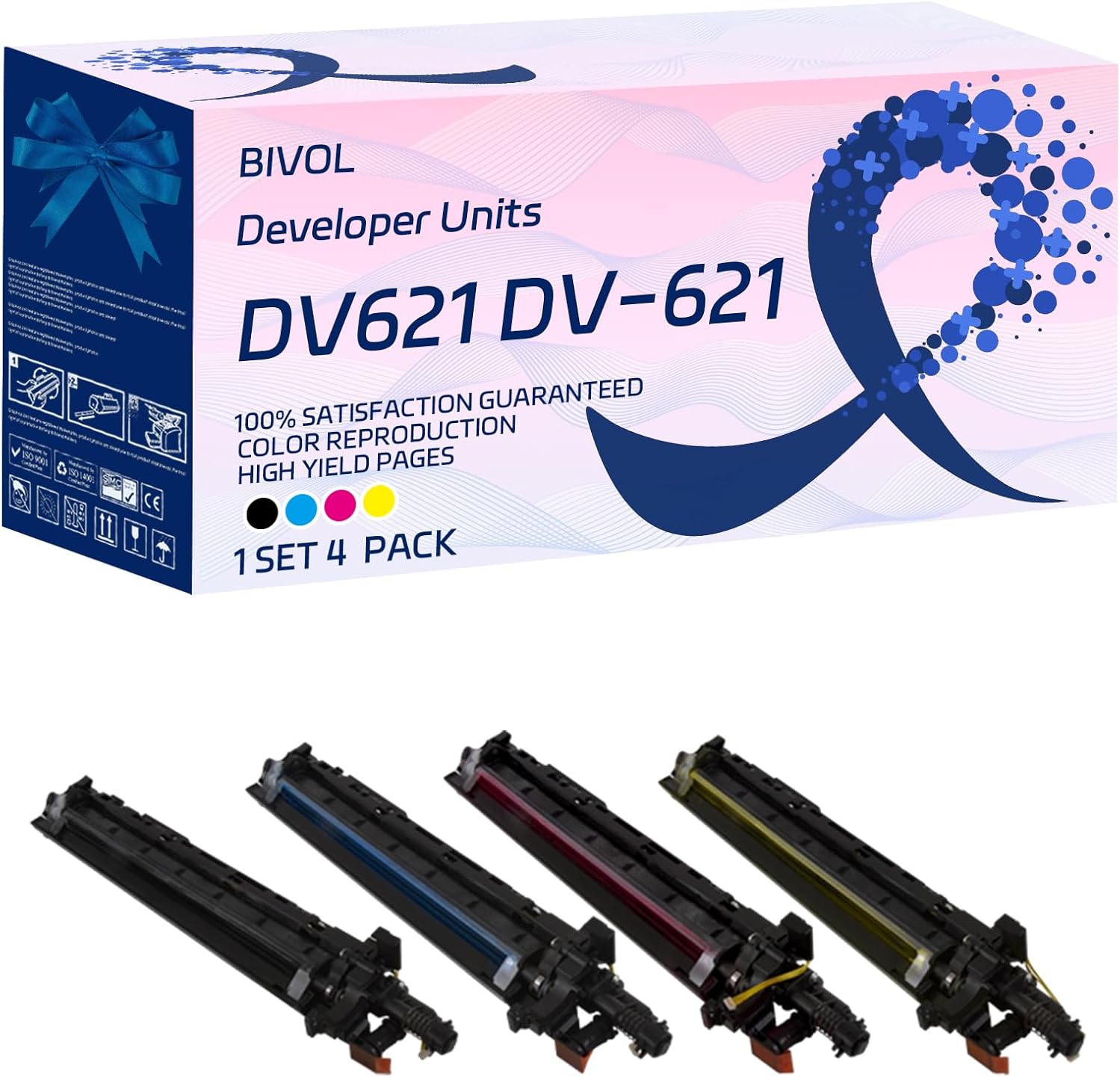 BIVOL Compatible Developer Units Replacement for Konica Minolta DV621 DV-621 High Yield 600000 Pages bizhub C450i C451i C550i C551i Printers (4-Pack BK/C/M/Y)