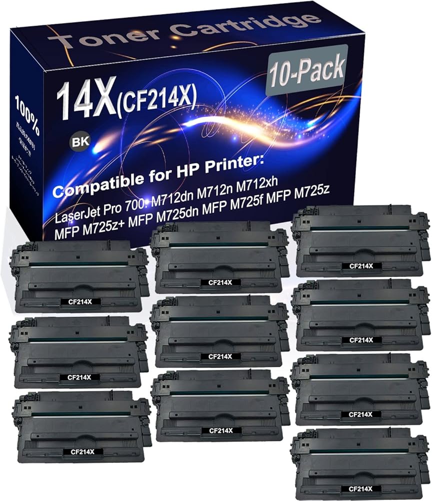 10-Pack (Black) Compatible 14X CF214X Printer Toner Cartridge (High Capacity) fit for HP M712dn M712n M712xh M725dn M725f M725z M725z+ Printer
