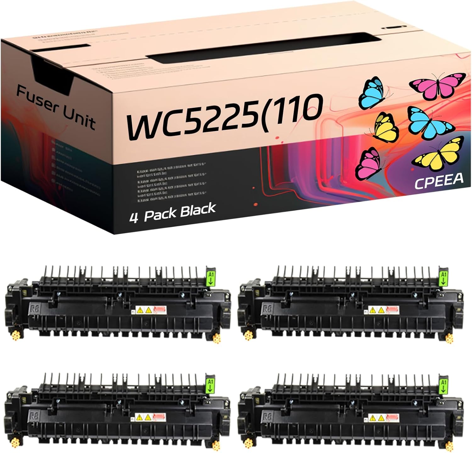 Compatible for Xerox WC5225(110V) Fuser Unit Work for Xerox WorkCentre 5222 5225 5230 Printers, with Chip, High Yield 300000 Pages, Clear Printing (4 Pack Black)