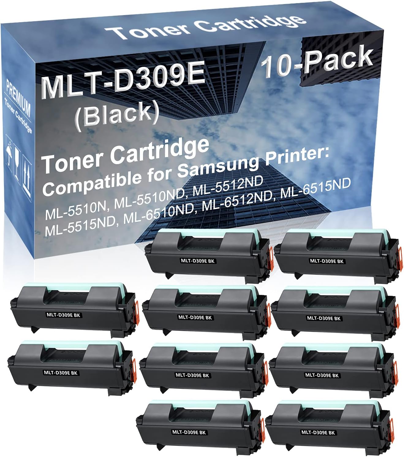 10-Pack Compatible High Yield ML-6512ND, ML-6515ND Printer Cartridge Replacement for MLT-D309E Toner Cartridge (Black)