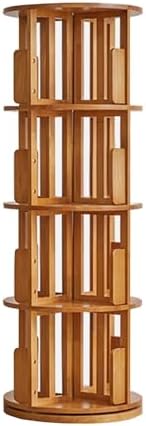 Rotating Bookshelf Tower for Kids 360 Display 4 Tier Floor Standing Bookcase Tall Skinny Wood Bookcase Spinning Bookshelf for Bedroom Living Room Study Room (Color : Wood)