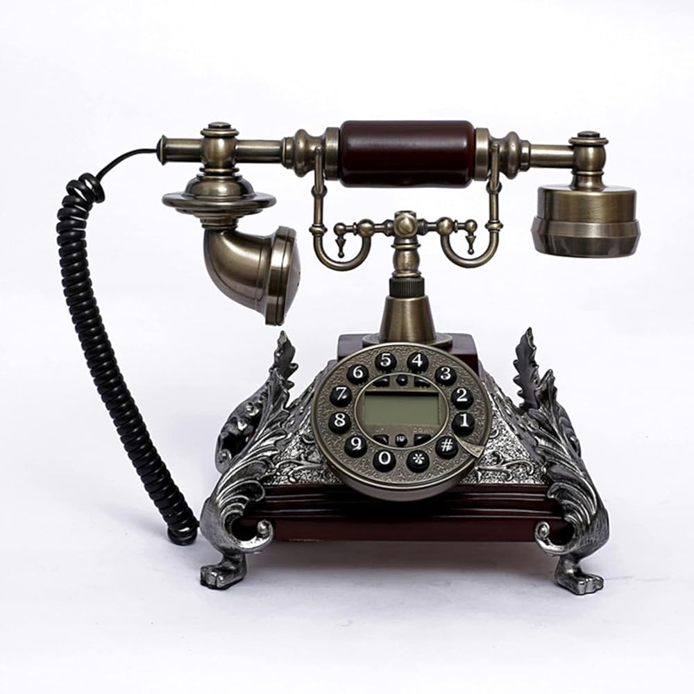 Old Fashioned Landline Telephone Vintage Button Dial Phone Decoration Hands-Free Caller Display Desktop Telephone for Home Office Hotel Art Gallery Collection