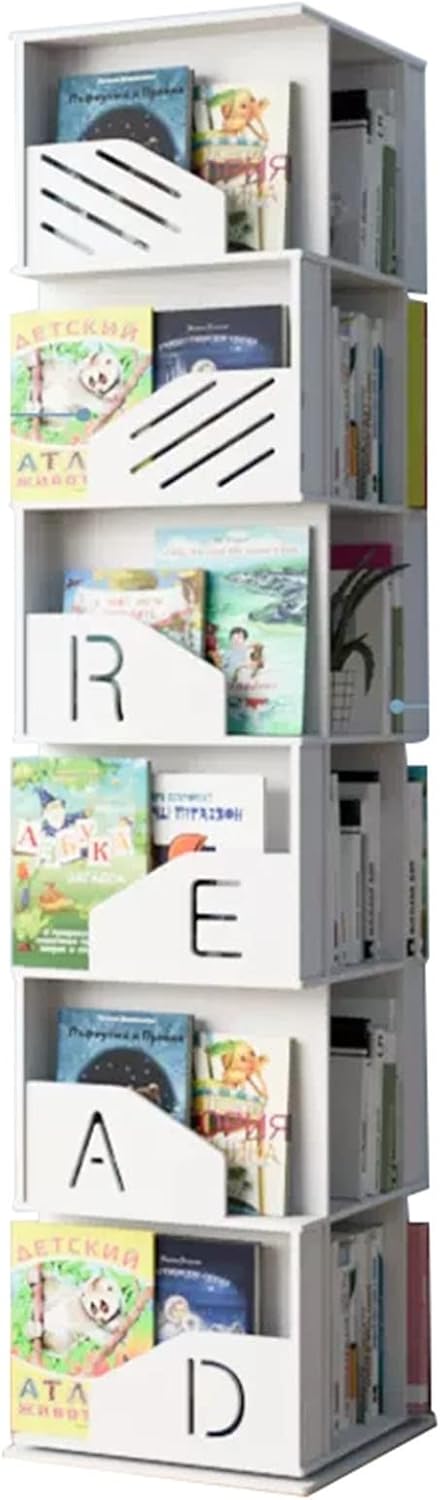 IOCCIOBB Bookcases Bookshelf 360° Rotating Bookshelf Picture Book Shelf Square Multi-Layer Alphabet Storage Shelves Book Shelf White (Size : 44 * 41 * 188cm)