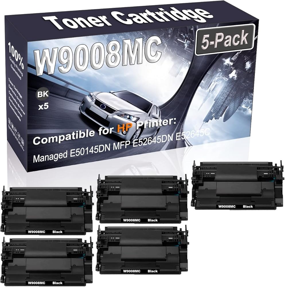 5-Pack (Black) Compatible Managed E50145DN MFP E52645DN E52645C Laser Printer Cartridge (High Capacity) Replacement for HP W9008 W9008MC Printer Cartridge