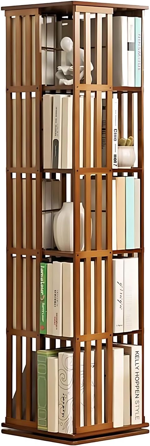 Tiertelari Rotating Bookshelf, Multilayer Rotating Bookshelf, Bamboo 360° Swivel Bookcase, for Living Room, Study, Room, Office