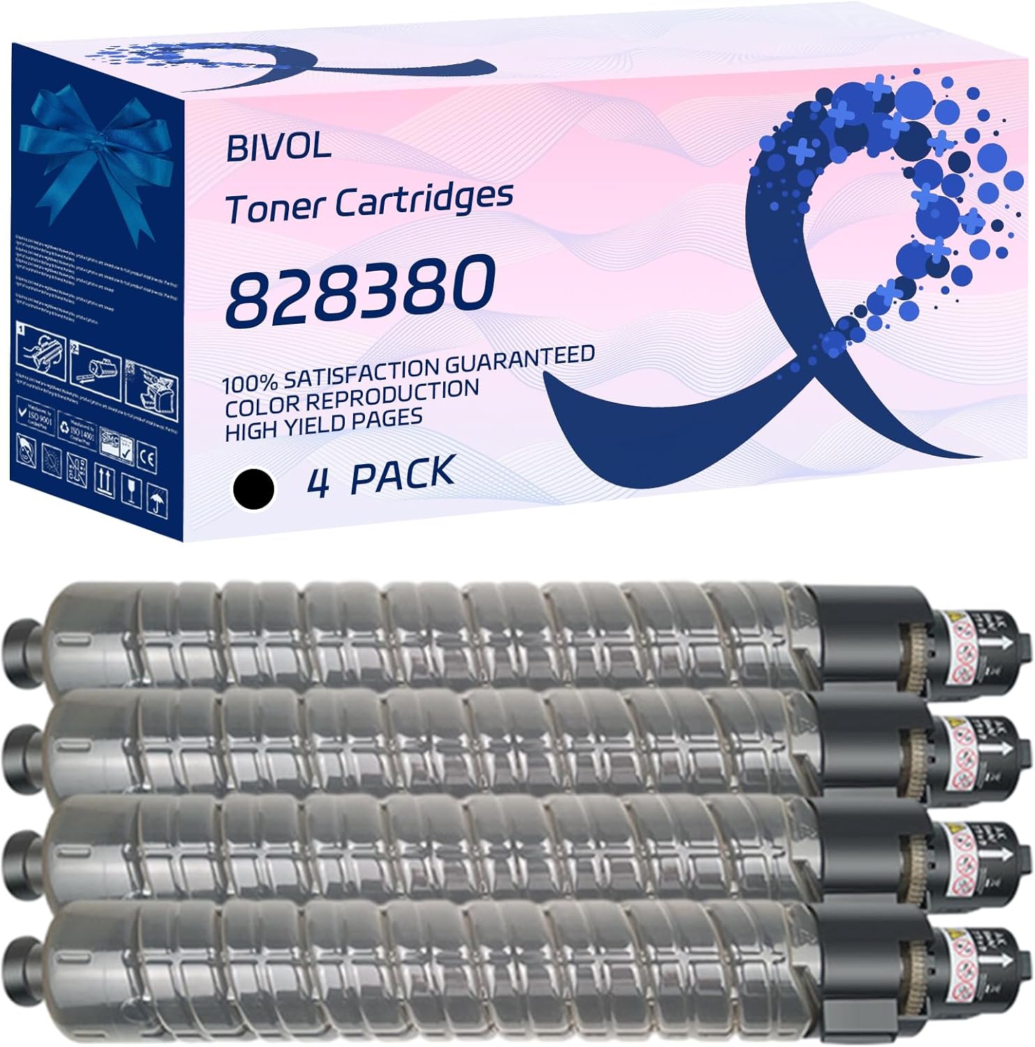 BIVOL 828380 828383 828382 828381 Toner Cartridges Compatible for Ricoh Pro C9110 Printers, with Chip, High Yield 68000 Pages, Vivid Colors (4 Pack Black)