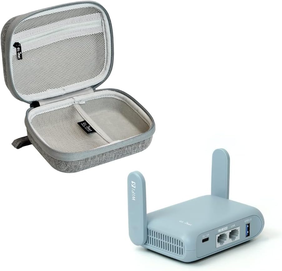 Gadget Organizer Case (Grey) & GL.iNet GL-MT3000 (Beryl AX) Pocket-Sized Wi-Fi 6 AX3000 Wireless Travel Gigabit Router