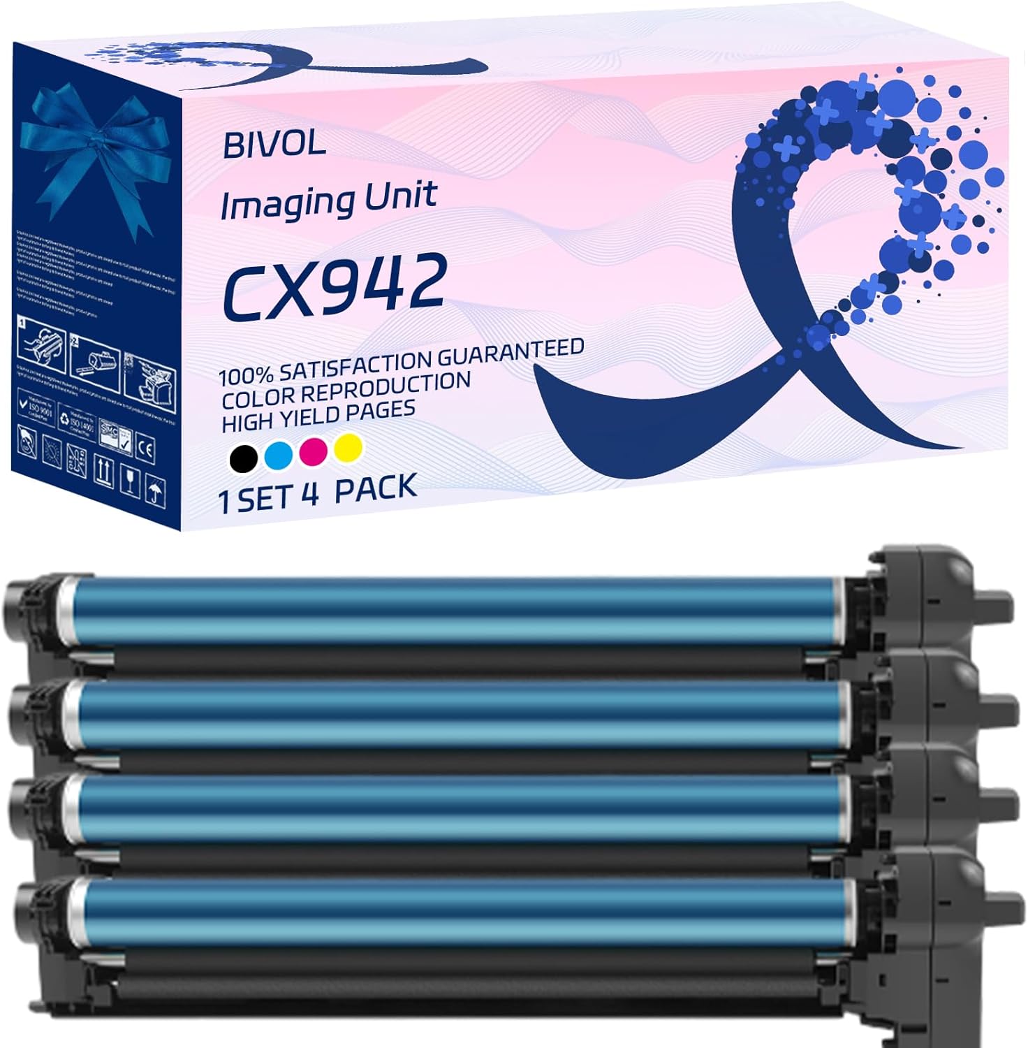 CX942 Imaging Unit Compatible for Lexmark CS943de CX942adse CX943adtse CX943adxse Printers, with Chip, High Yield 100000 Pages, Vivid Colors (4-Pack BK/C/M/Y)