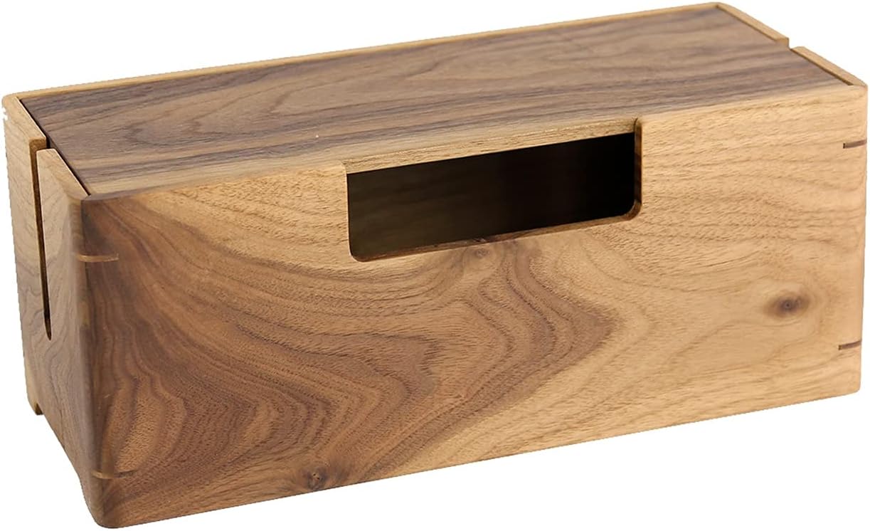 Cable Management Box Wood Cord Organizer Box Desktop Tidy Power Strip Anti Dust Box Cable Organizer for Cable and Cord Management Surge Protection and Children Safety Cable Cords Organizer Boxes (Wh