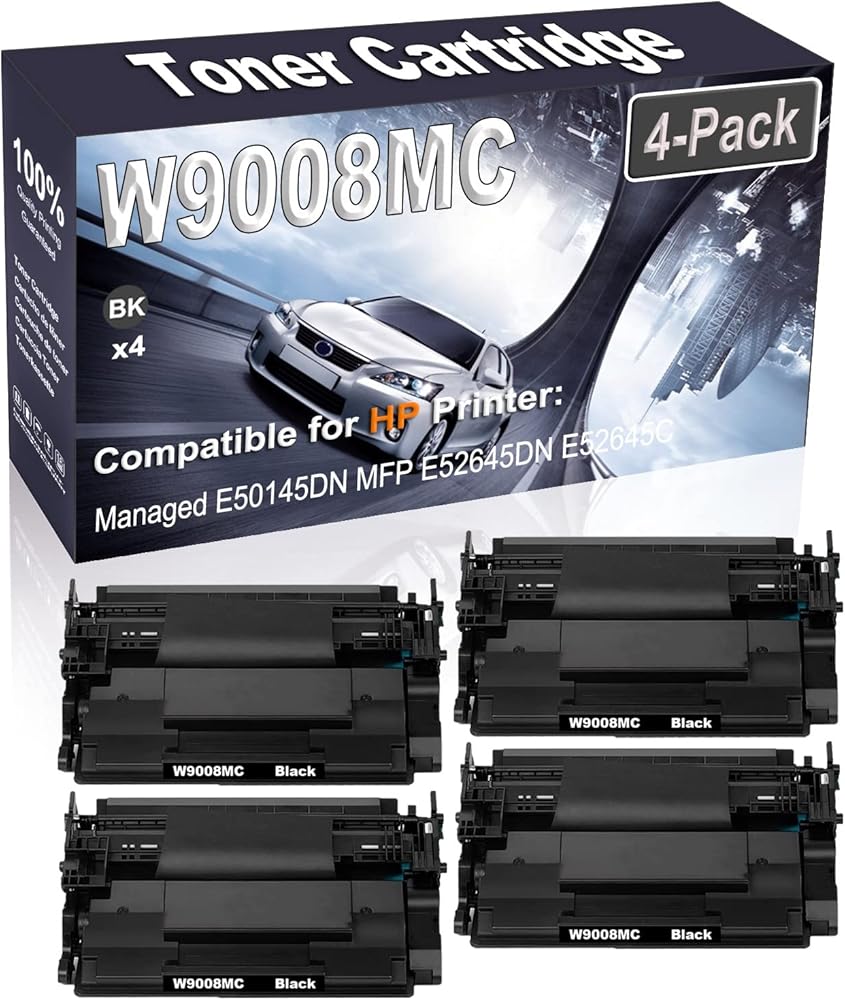 4-Pack (Black) Compatible W9008 W9008MC Printer Toner Cartridge (High Capacity) fit for HP Managed E50145DN MFP E52645DN E52645C Printer