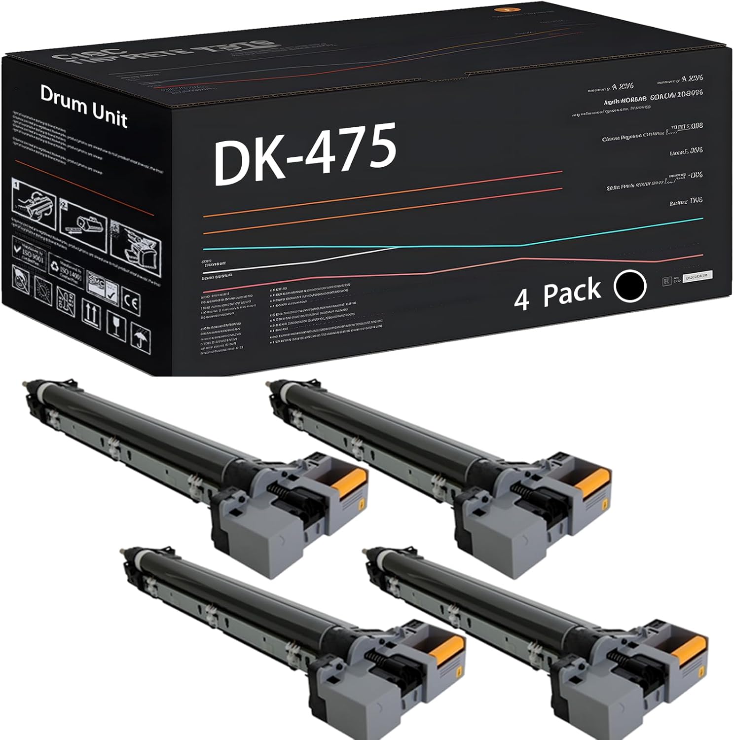 UVUMB DK-475 Drum Unit Compatible for Kyocera FS-6525MFP FS-6530MFP Printers, with Chip, High Yield 25000 Pages, High-Definition Printing (4 Pack Black)