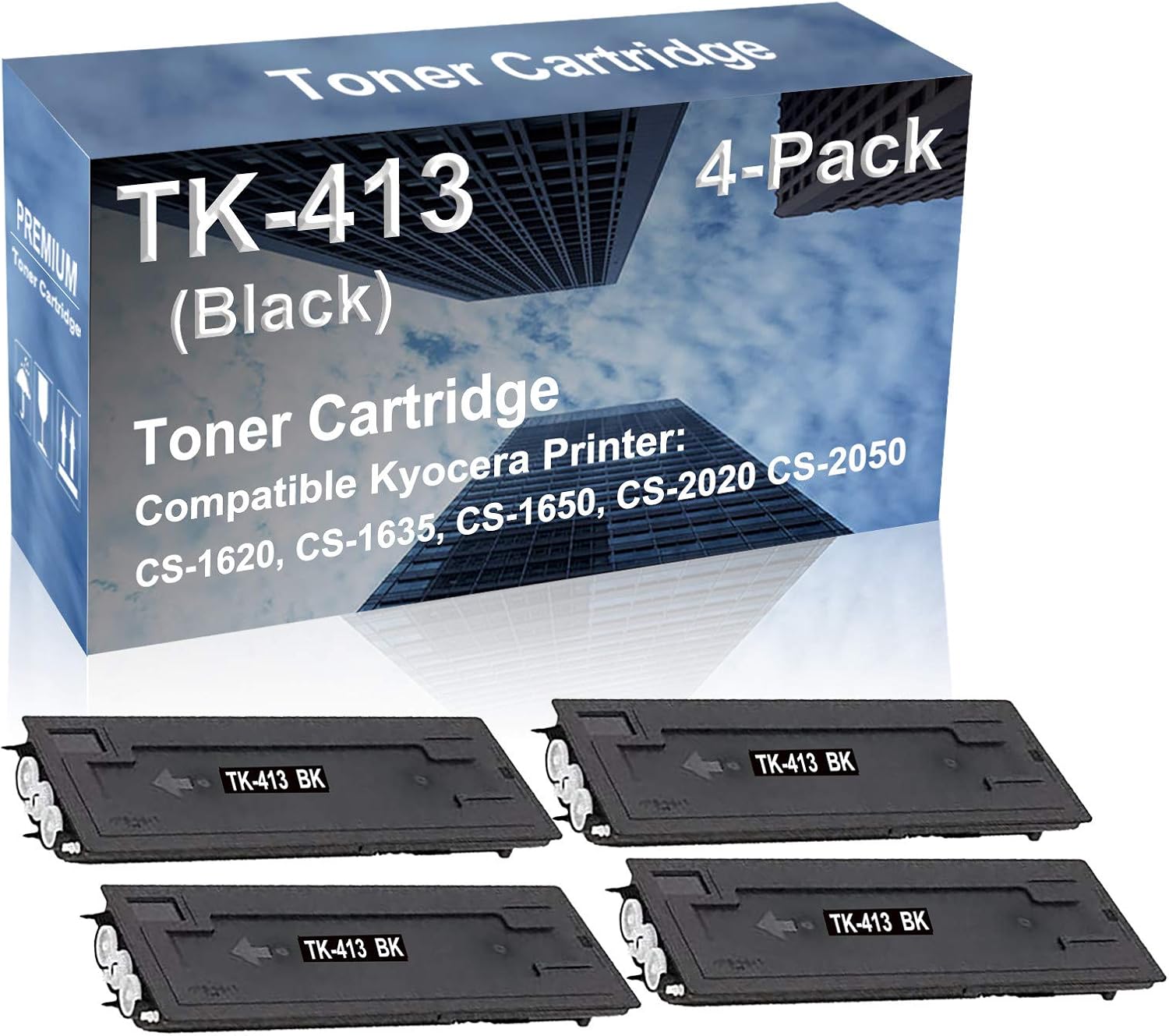 4-Pack Compatible High Yield CS-2050 Laser Printer Toner Cartridge Replacement for Kyocera TK413 (TK-413) Printer Cartridge (Black)