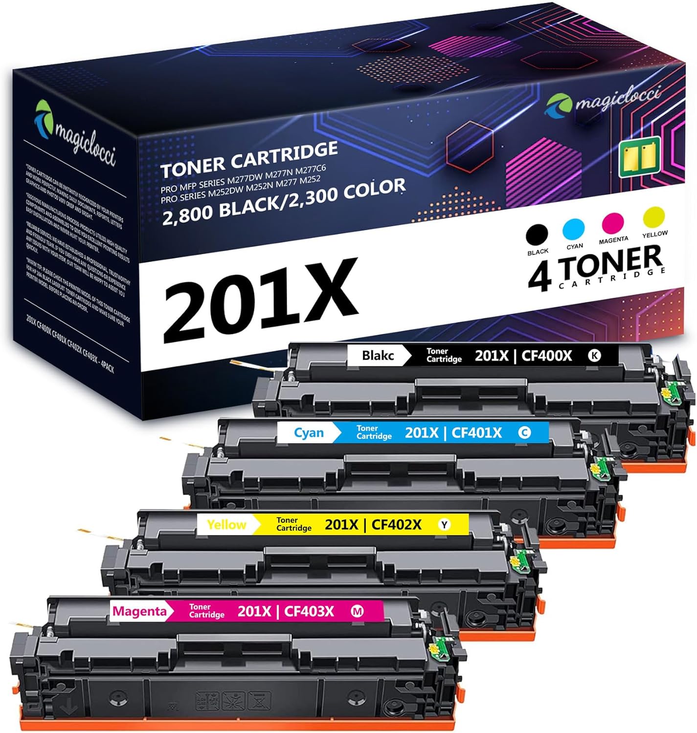 201X High Yield Toner Cartridges 4-Pack Compatible Raplacement for HP 201X CF400X CF401X CF402X CF403X Toner Cartridge for Color MFP M252dw, M252n, M277dw M277n Printer (Black, Cyan, Magenta, Yellow)