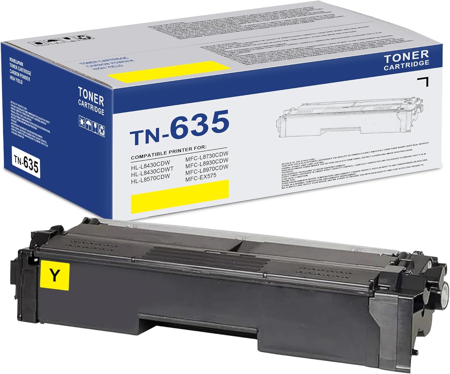TN635 TN-635Y Toner Cartridge Replacement for Brother TN-635 TN635 Yellow Toner Cartridge with HL-L8430CDW HL-L8570CDW MFC-L8730CDW MFC-L8970CDW, TN635Y