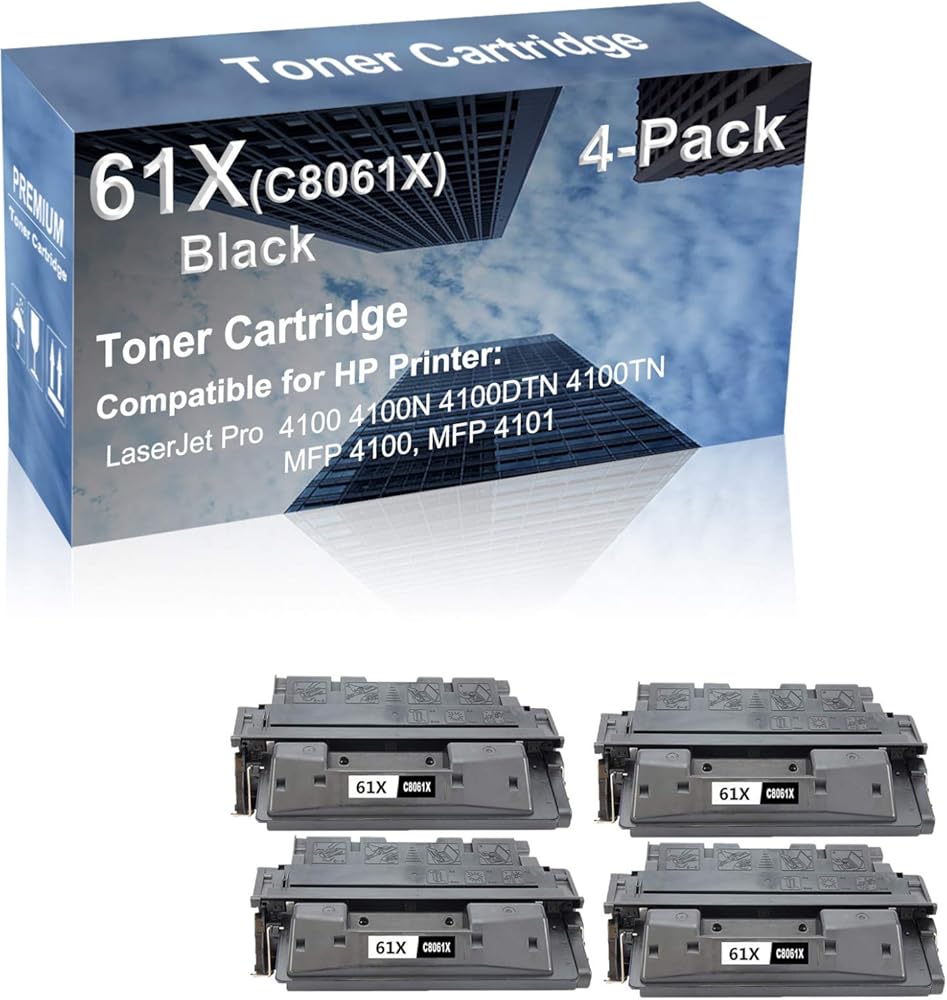 4-Pack Compatible High Capacity (C8061X) 61X Toner Cartridge use for 4100 4100N Printer (Black)