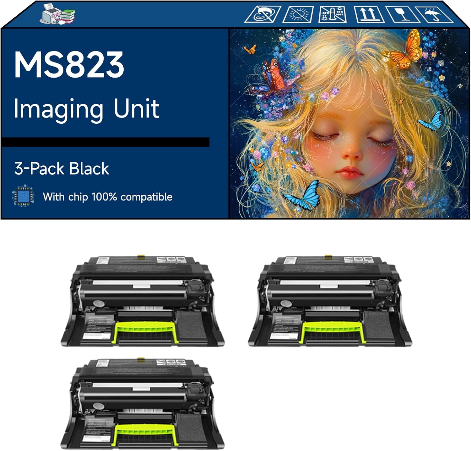 Compatible with Lexmark MS823 Imaging Unit Work for Lexmark MS825dn MX721adhe MX722ade Printers, High Yield 150000 Pages, with Chip, High-Definition Printing (3 Pack Black)