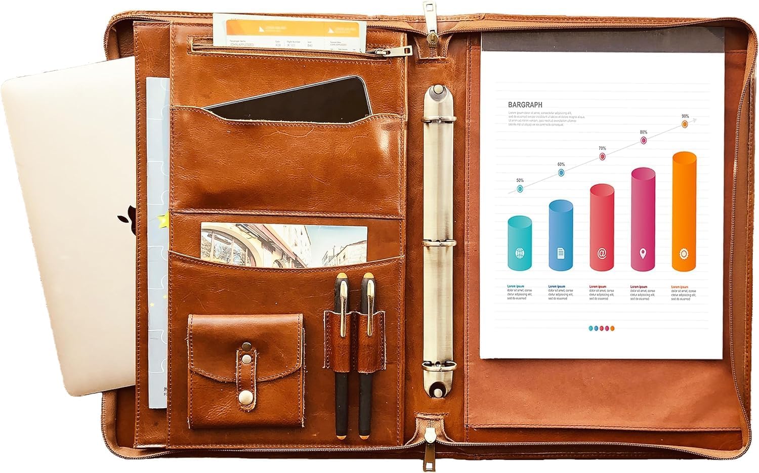 3-Ring Leather Portfolio, Legal Size Portfolio with Handle, 3 Ring Binder Padfolio with Zipper, 15