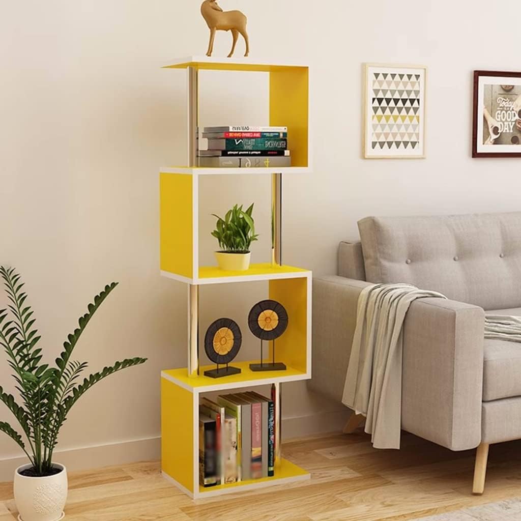 GIZNXBA 4 Cube Vertical Bookcase, Tall Narrow Freestanding Bookshelf, Kids Book Rack Storage Bookshelf, 5-Tier Cube Storage Organizer Display Shelf for Living Room, Study, Bedroom (Color : /Yellow)