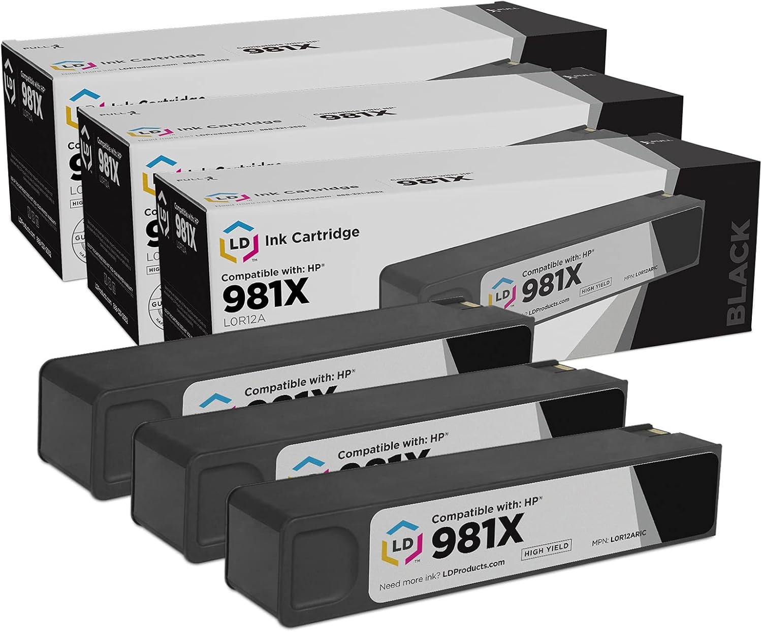 LD Products Remanufactured Ink Cartridge Replacements for HP 981X L0R12A High Yield (Black, 3-Pack) Compatible with Color 556dn 556xh MFP 586z MFP 586dn MFP 586f, E58650dn, E58650z