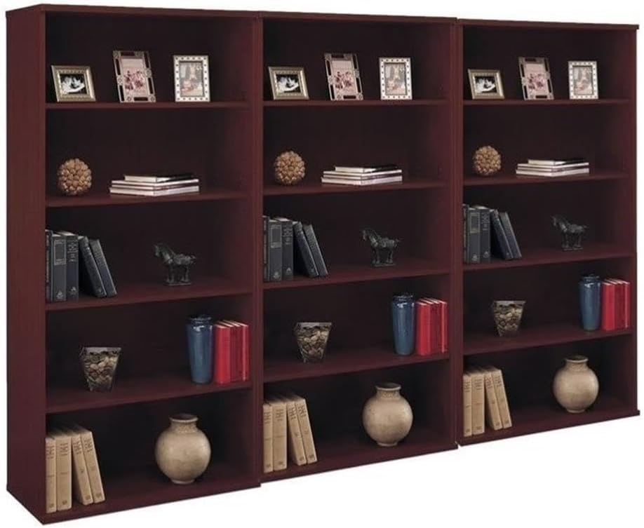 BBF Bush Business Furniture Series C 5 Shelf 3 Piece Wall Bookcase Set in Mahogany