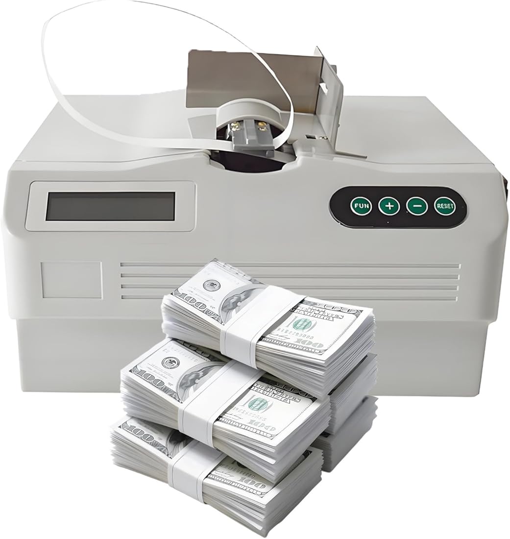 QianCruxtacy Intelligent Automatic Fast Cash Binding Machine for Factories and Banks, LCD Display, 2-Second Operation, Multi-Purpose Bundler for Banknotes, Tickets, and Paper Items