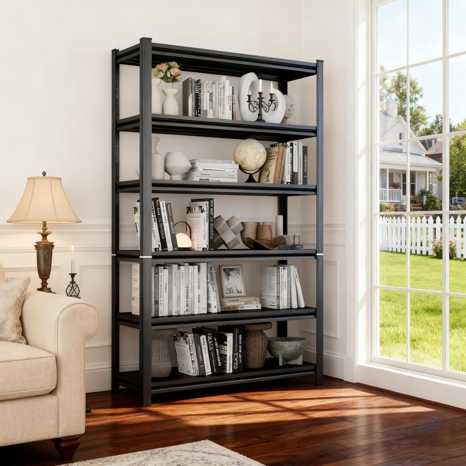 KILISTEELS Tall Bookshelf, 6-Tier Book Shelf,Metal Bookshelves and Bookcases, Freestanding and Industrial Open Bookcase for Home Office, Living Room and Bedroom,45.3Wx15.7Dx77.4H