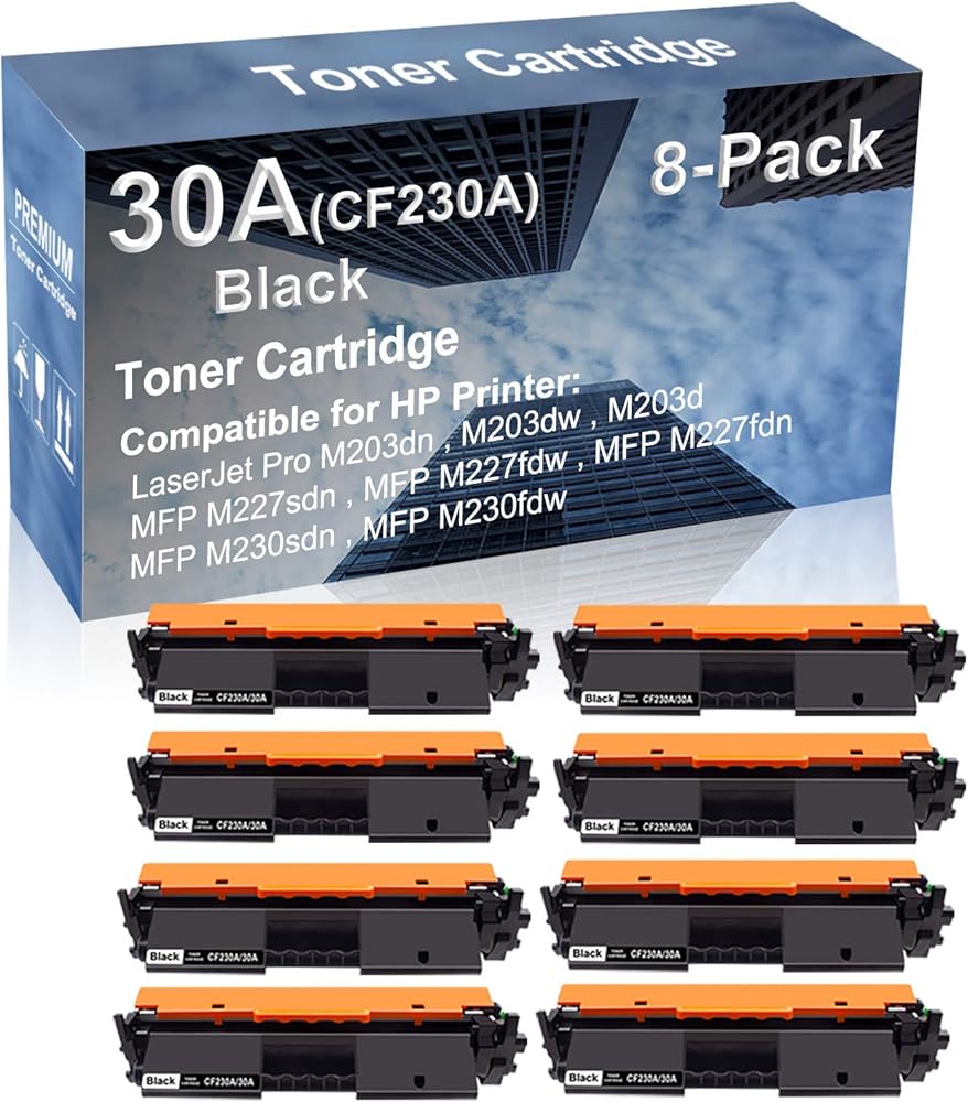 8-Pack Compatible High Yield MFP M227fdn, MFP M230sdn, MFP M230fdw Laser Printer Toner Cartridge Replacement for (CF230A) 30A Printer Cartridge (Black)