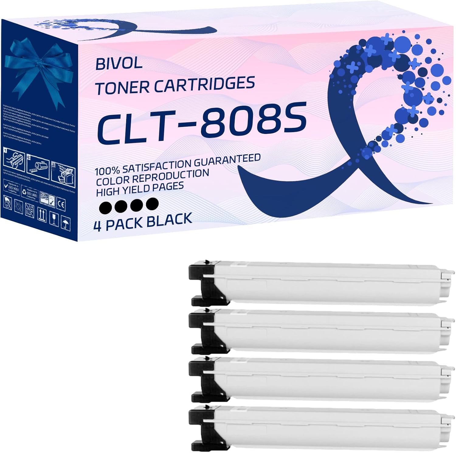 Compatible Toner Cartridges Replacement for Samsung CLT-K808S CLT-C808S CLT-M808S CLT-Y808S High Yield 24000 Pages MultiXpress X4300LX X4250LX X4220RX (4 Pack Black)