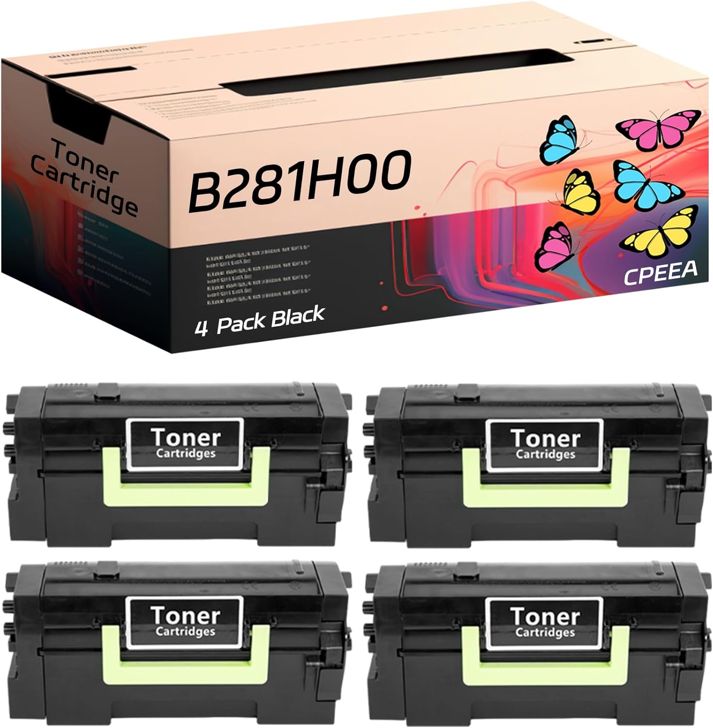 Compatible for Lexmark B281H00 Toner Cartridge Work for Lexmark B2865dw Printer, with Chip, High Yield 15000 Pages, Clear Printing (4 Pack Black)