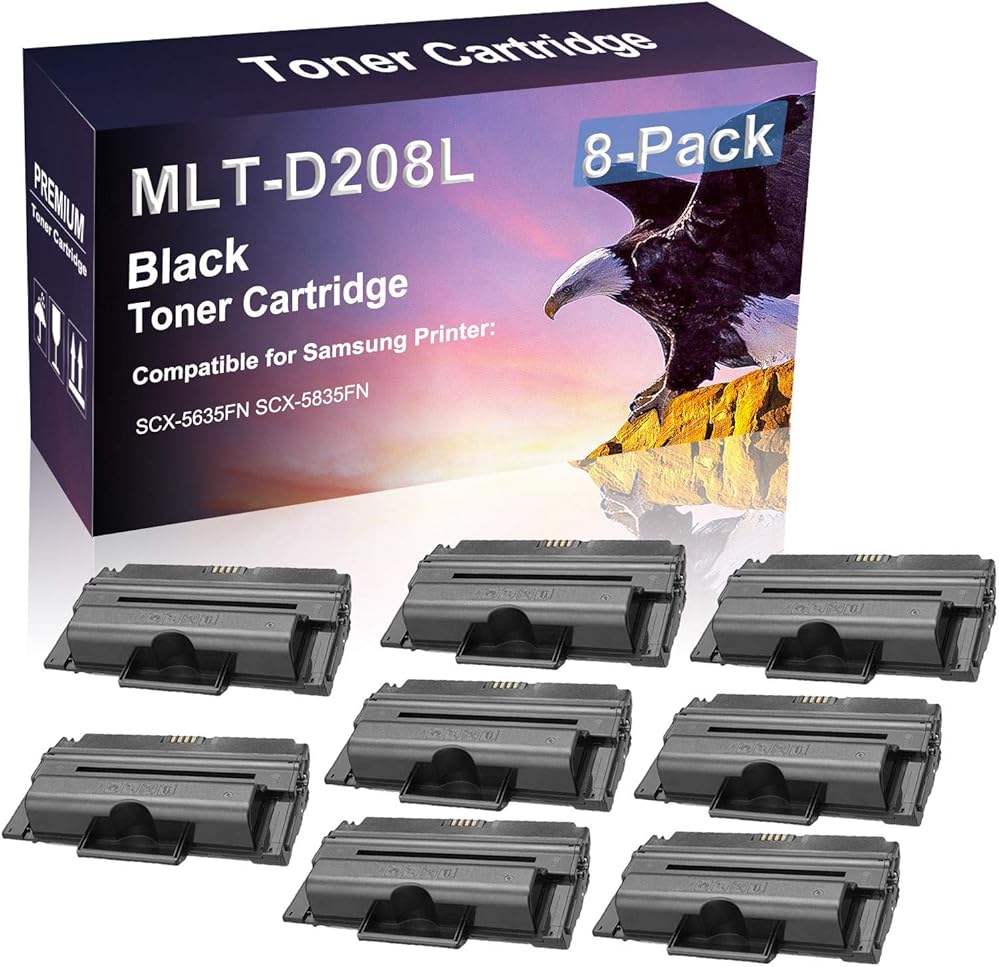 8 Pack (Black) Compatible High Capacity D208L MLT-D208L Printer Toner Cartridge Use for Samsung SCX-5635FN SCX-5835FN Printer