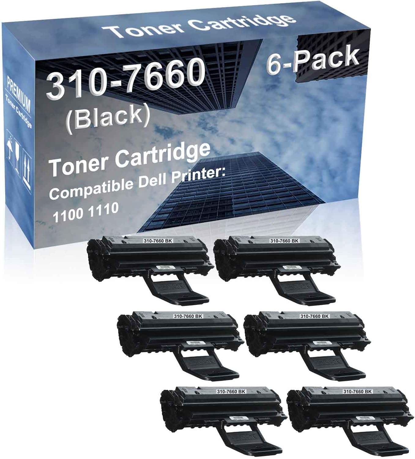 6-Pack Compatible High Capacity 310-7660 (GC502) Printer Cartridge use for Dell 1100 1110 (Black)