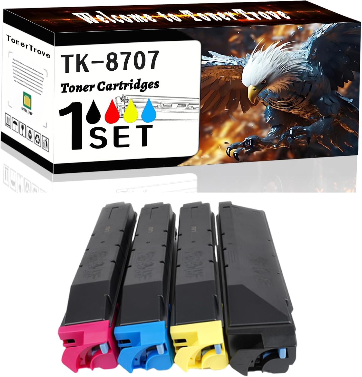 LECUU TK-8707 Toner Cartridges Compatible for Kyocera TASKalfa 6550ci 6551ci 7550ci 7551ci Printers, Office Printing is Easy Clear Smooth (4-Pack BK/C/M/Y)