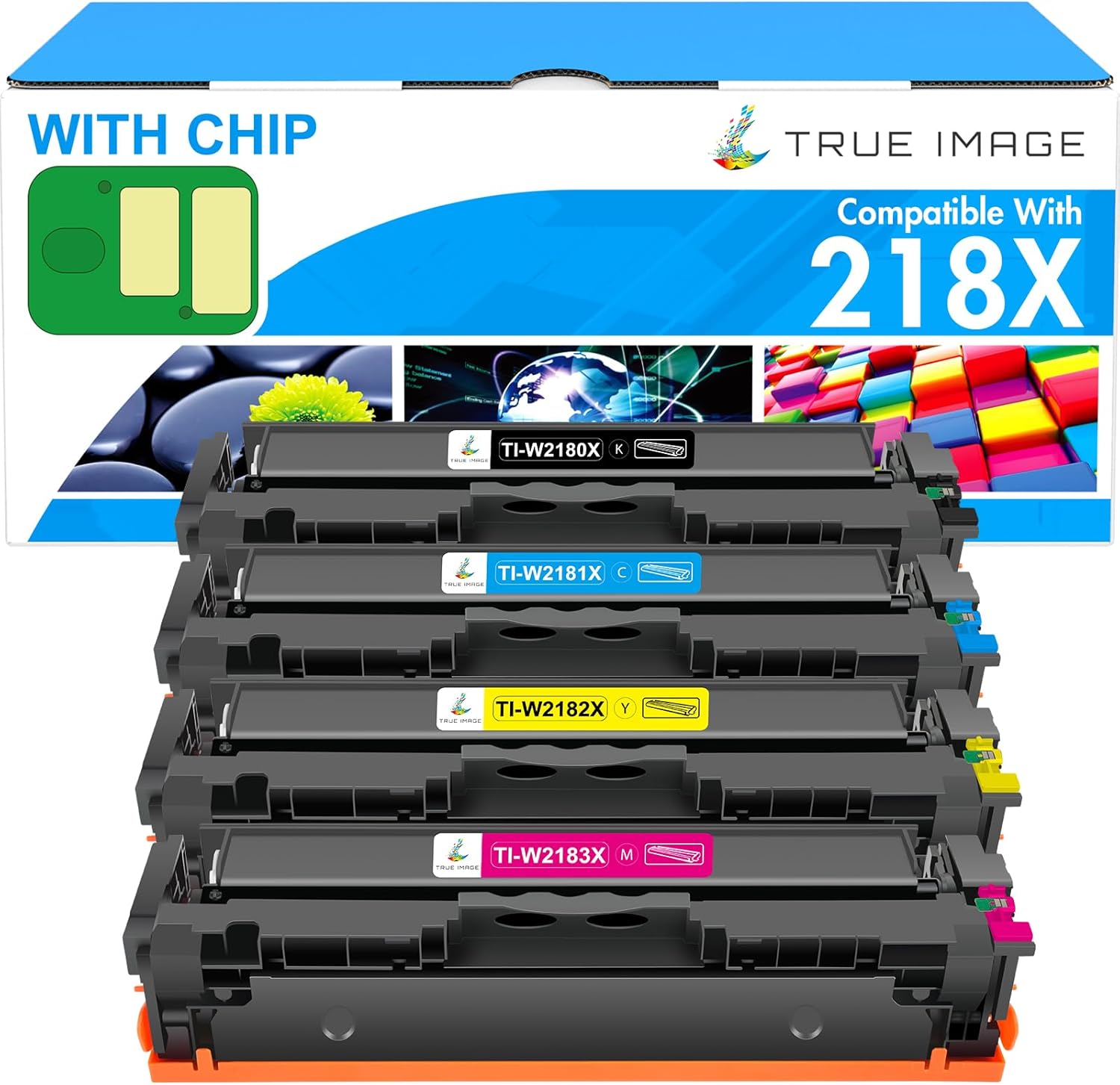 218X Toner Cartridges 4 Pack High Yield 218A 3201dw 3301fdw Compatible Replacement for HP 218A 218X Color LaserJet Pro 3201dw Pro MFP 3301cdw 3301sdw Printer Ink Set with Chip W2180X (B/C/Y/M)